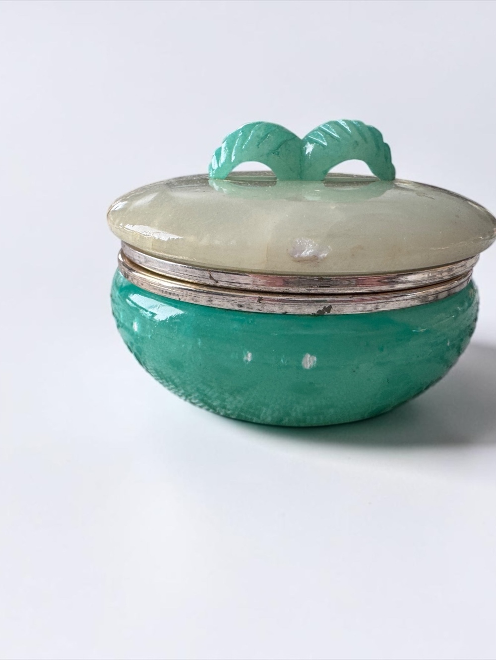 Vintage Carved Jade and Agate Trinket Box
